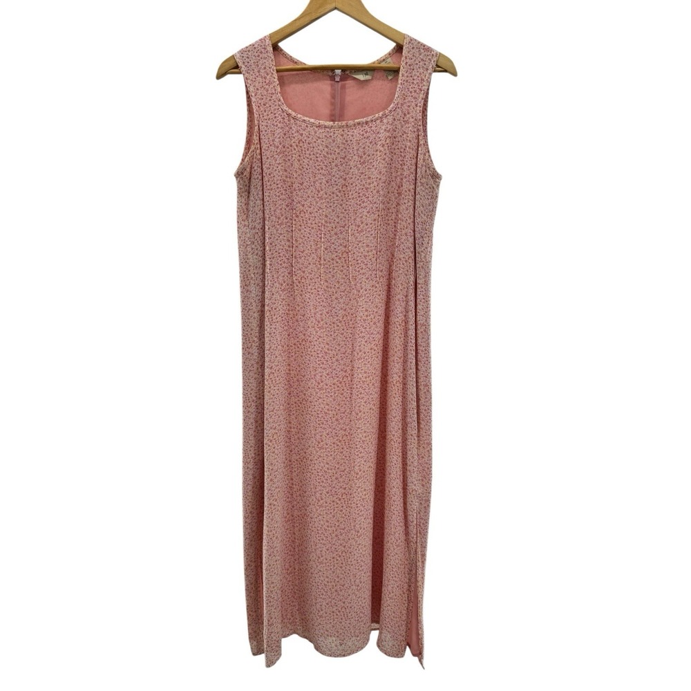 J. Jill Petite Dress Women 8P‎ Pink Ditsy Floral Sleeveless Maxi Cottage Country